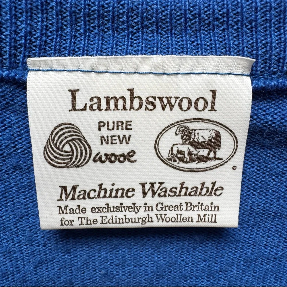 Pure New Wool Lambswool Sweater Men's Sz M Blue Edinburgh Woollen Mill V-Neck